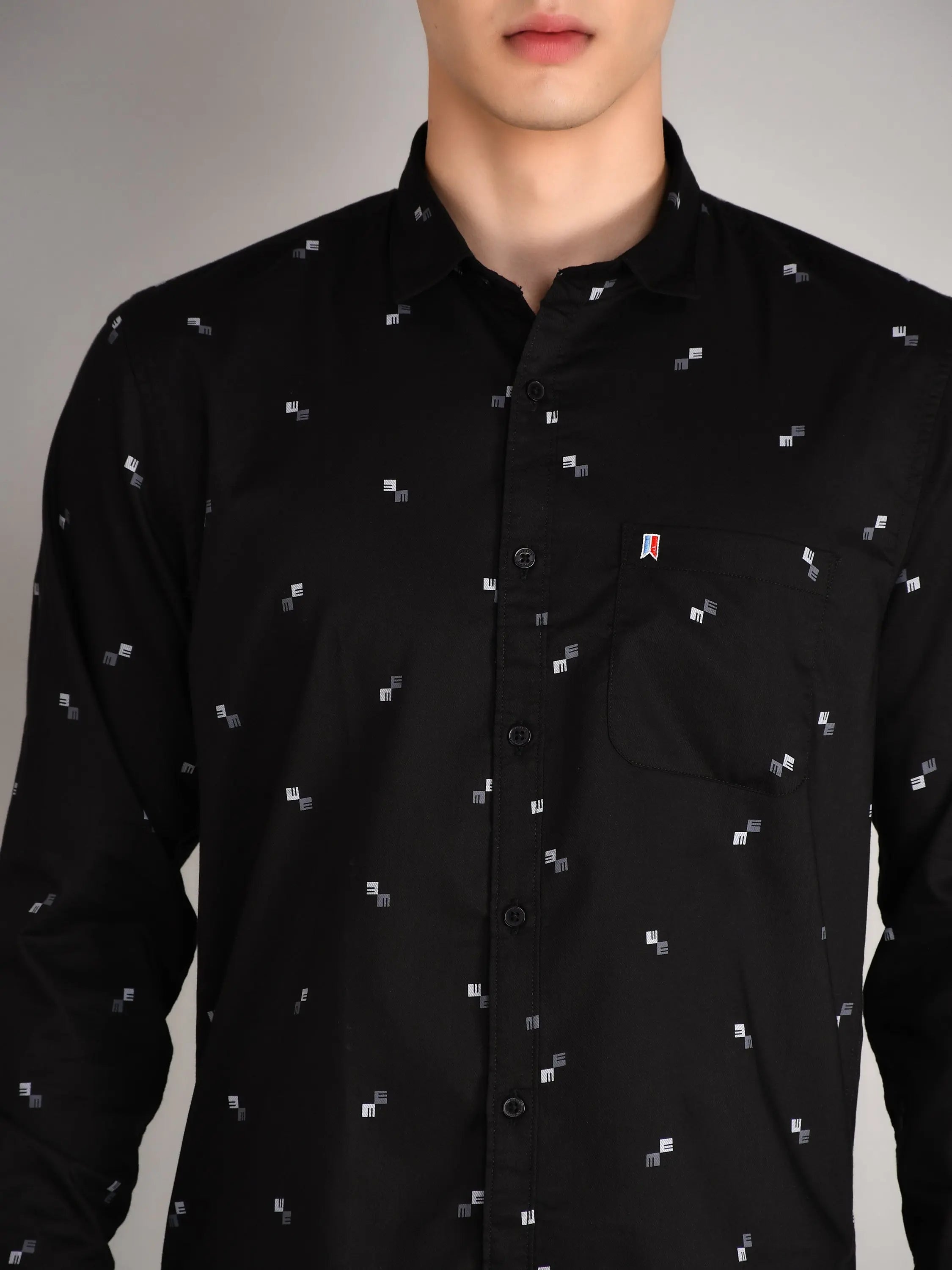 Black Printed Regular Fit Shirt TIM PARIS