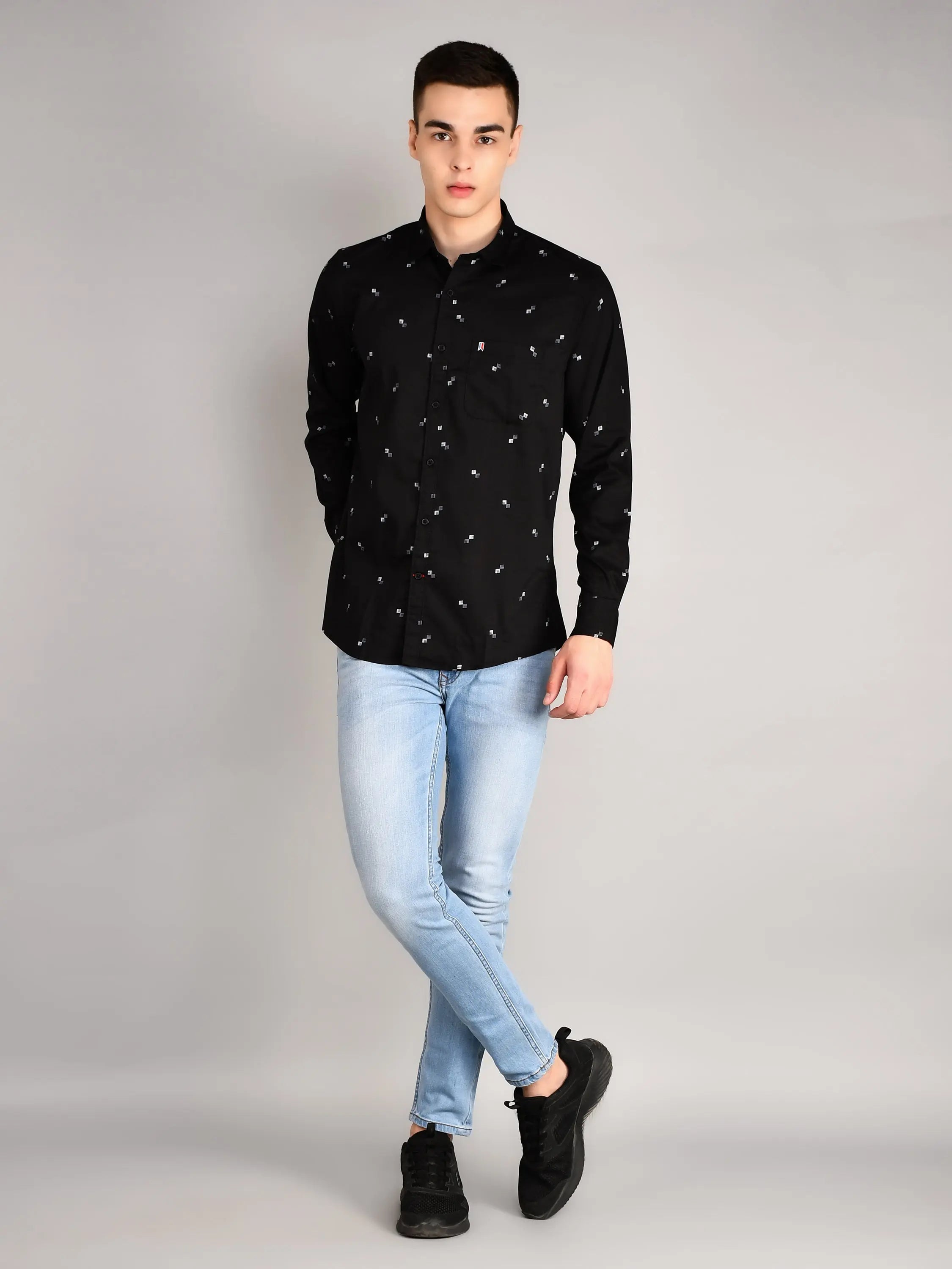 Black Printed Regular Fit Shirt TIM PARIS