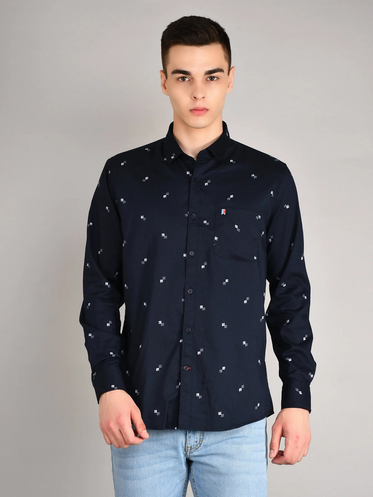Navy Printed Regular Fit Shirt TIM PARIS