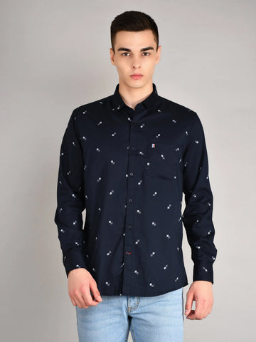 Navy Printed Regular Fit Shirt TIM PARIS