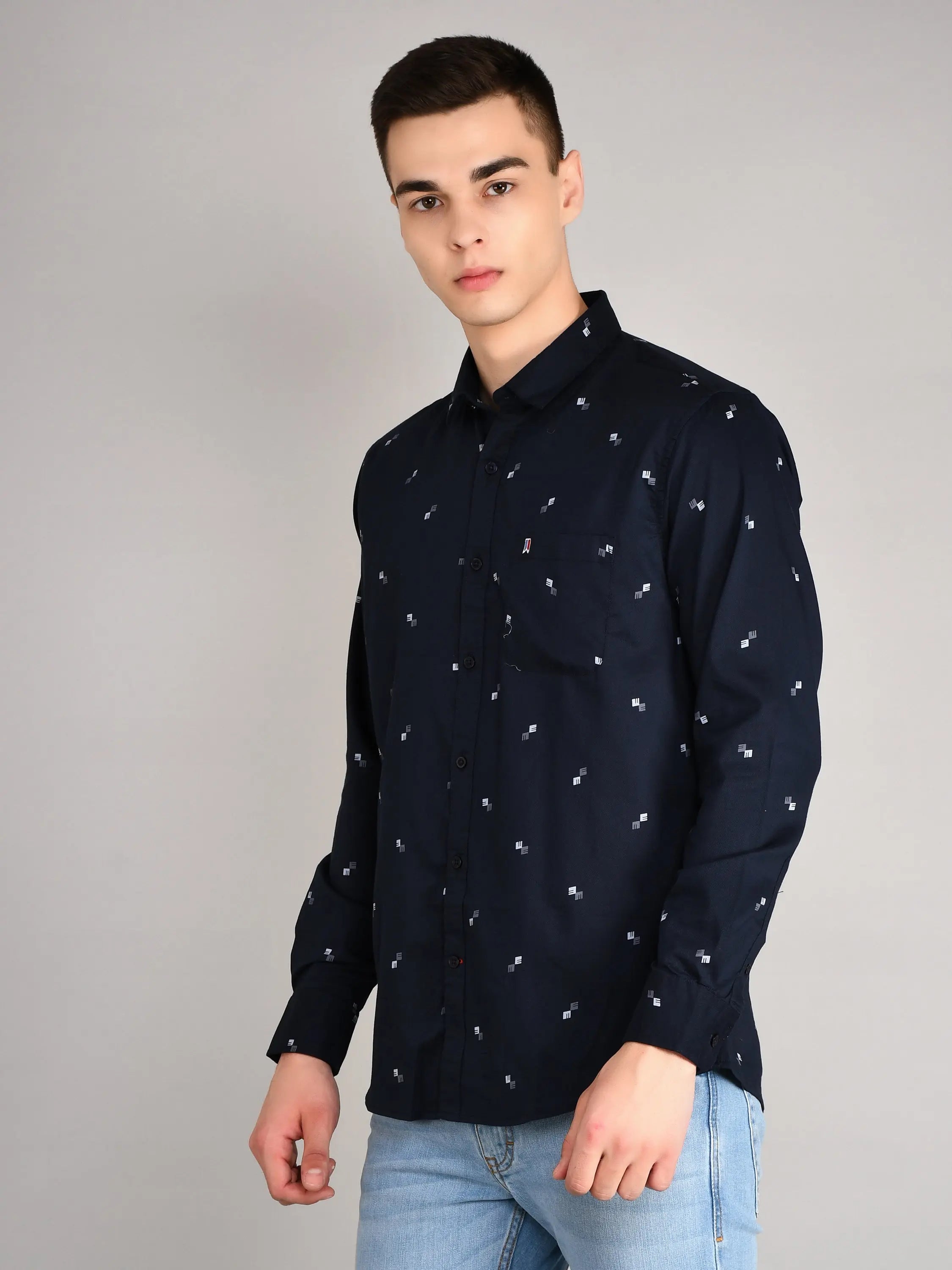 Navy Printed Regular Fit Shirt TIM PARIS