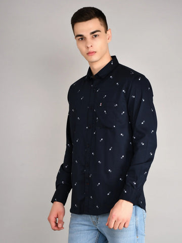 Navy Printed Regular Fit Shirt TIM PARIS