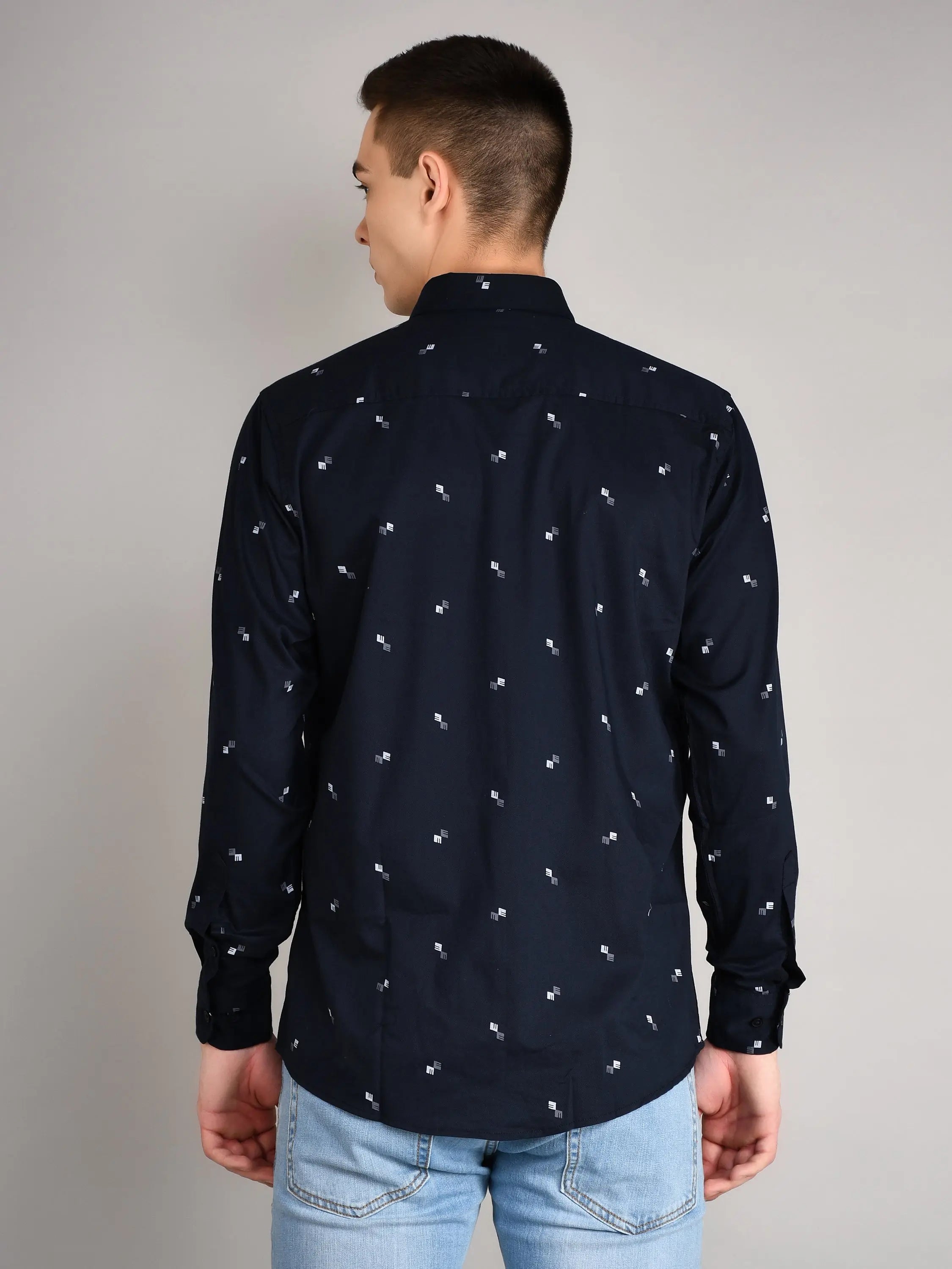 Navy Printed Regular Fit Shirt TIM PARIS