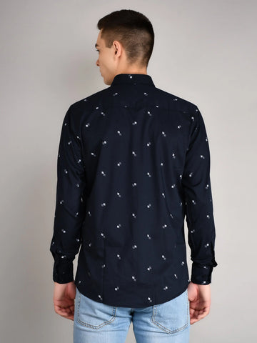Navy Printed Regular Fit Shirt TIM PARIS