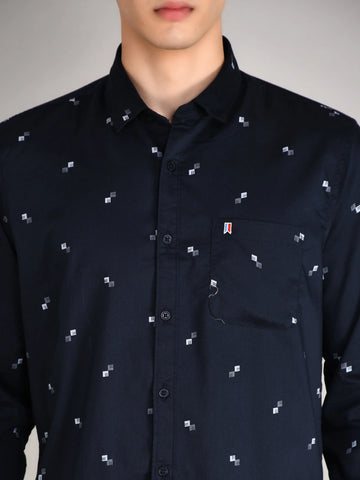 Navy Printed Regular Fit Shirt TIM PARIS