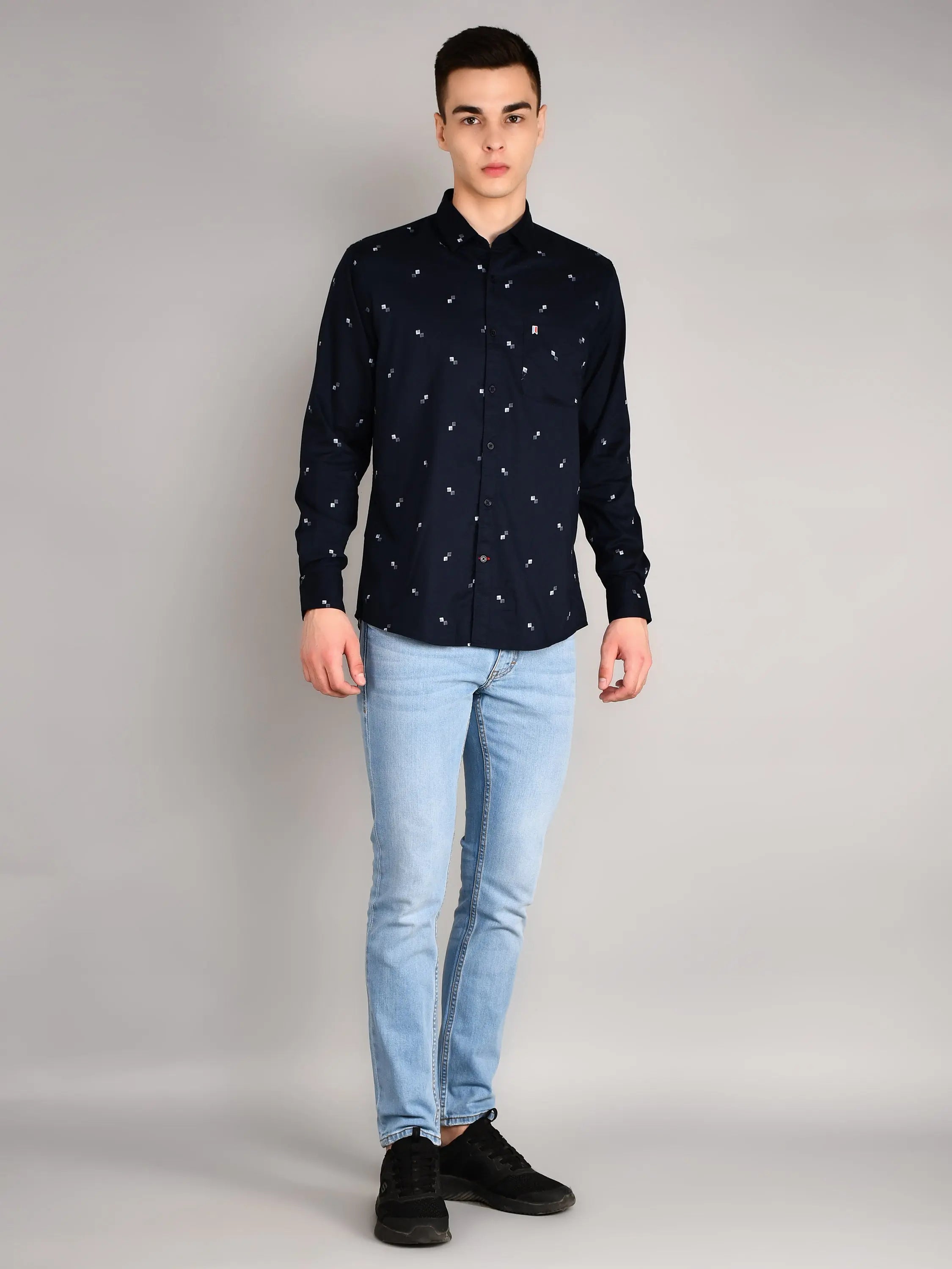 Navy Printed Regular Fit Shirt TIM PARIS