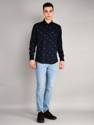 Navy Printed Regular Fit Shirt TIM PARIS