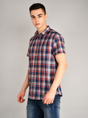 Navy & Red Checked Half Sleeve Shirt