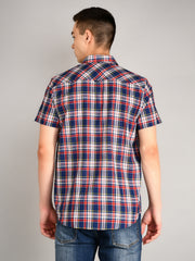 Navy & Red Checked Half Sleeve Shirt