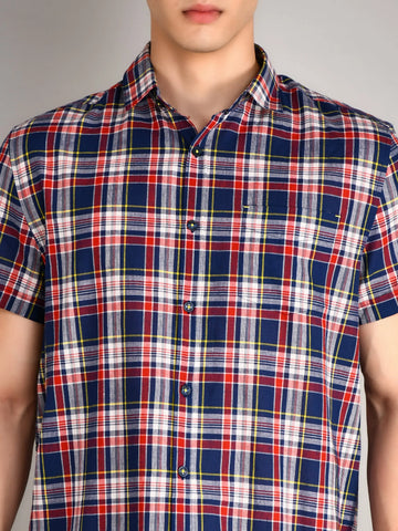 Navy & Red Checked Half Sleeve Shirt Tim Paris