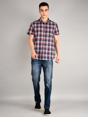 Navy & Red Checked Half Sleeve Shirt