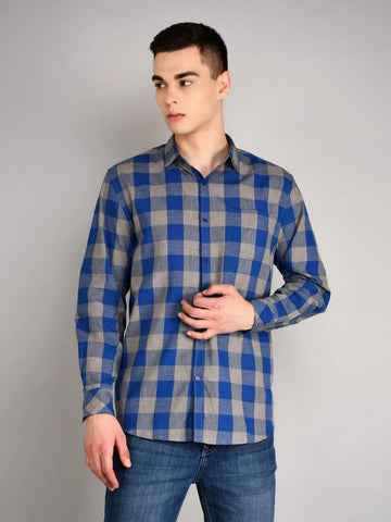 Blue Grey Checks Checkered Regular Fit Shirt TIM PARIS