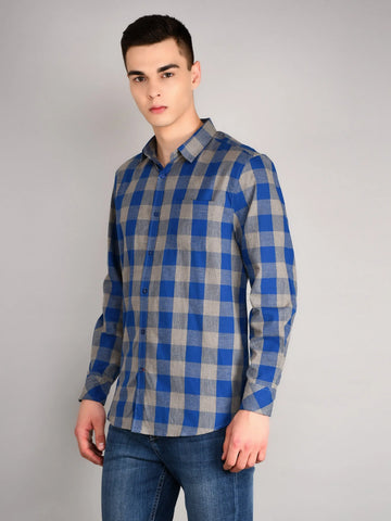 Blue Grey Checks Checkered Regular Fit Shirt TIM PARIS