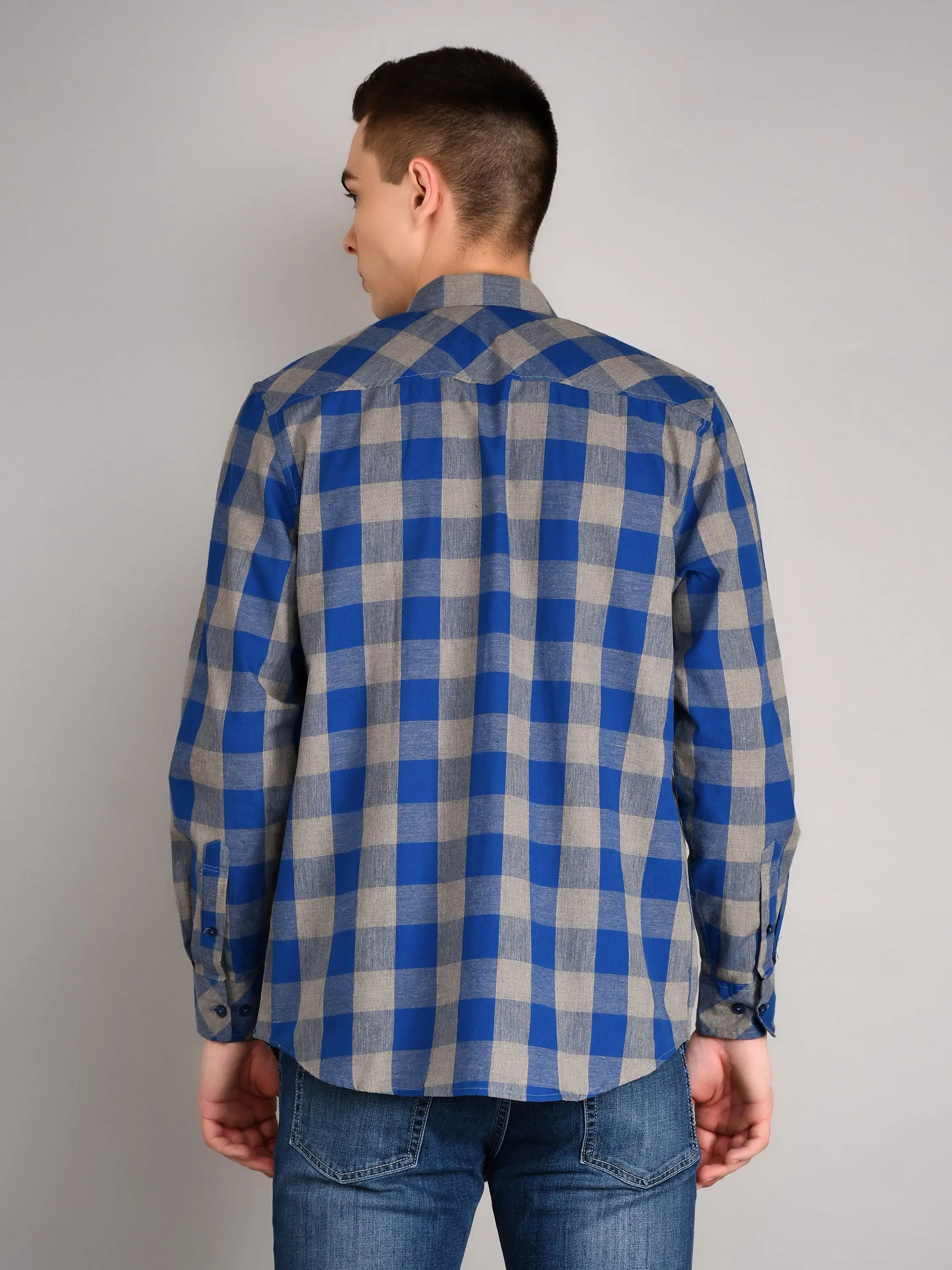 Blue Grey Checks Checkered Regular Fit Shirt TIM PARIS