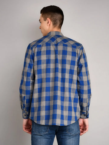 Blue Grey Checks Checkered Regular Fit Shirt TIM PARIS