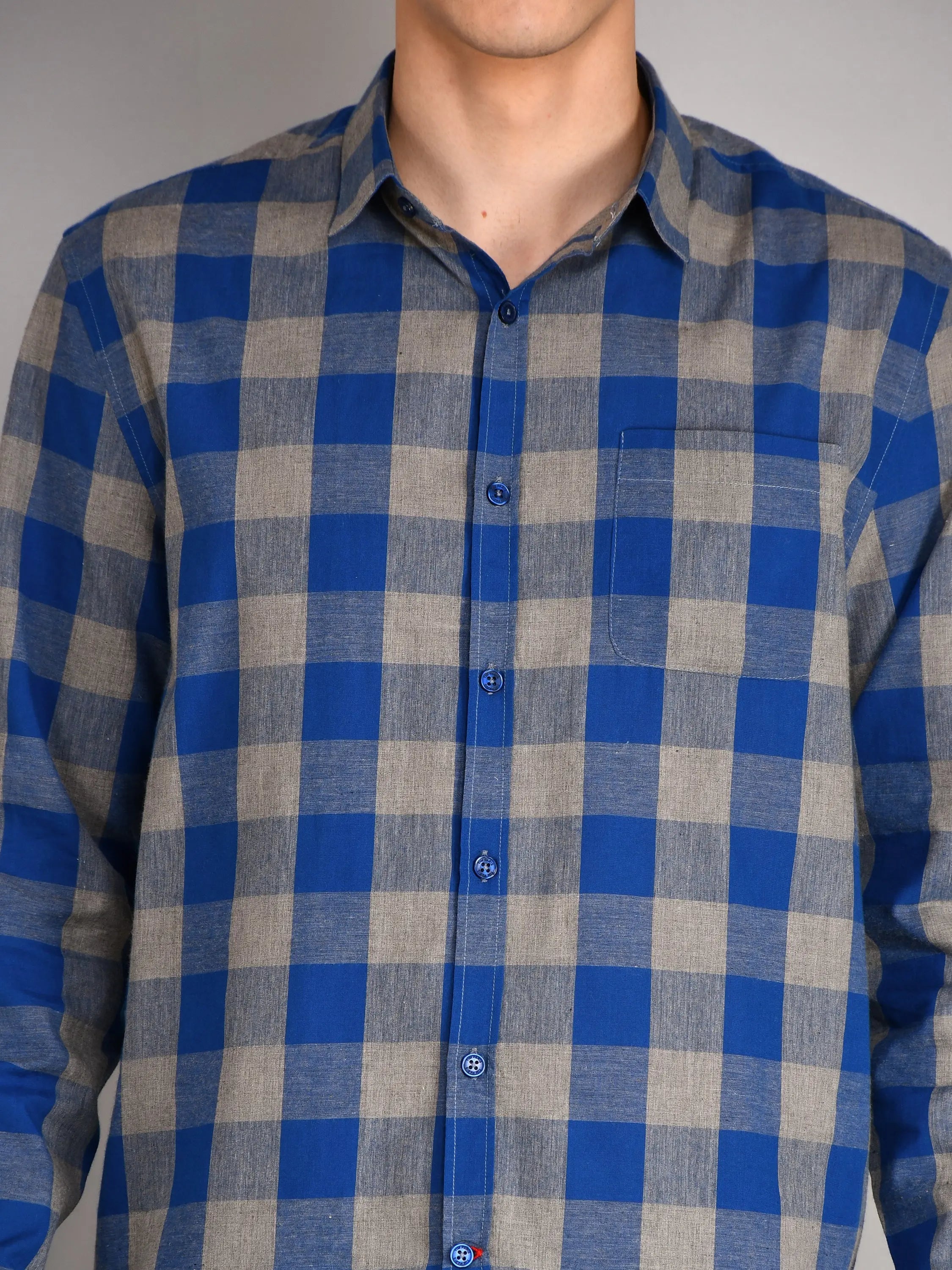 Blue Grey Checks Checkered Regular Fit Shirt TIM PARIS