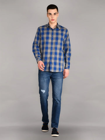 Blue Grey Checks Checkered Regular Fit Shirt TIM PARIS