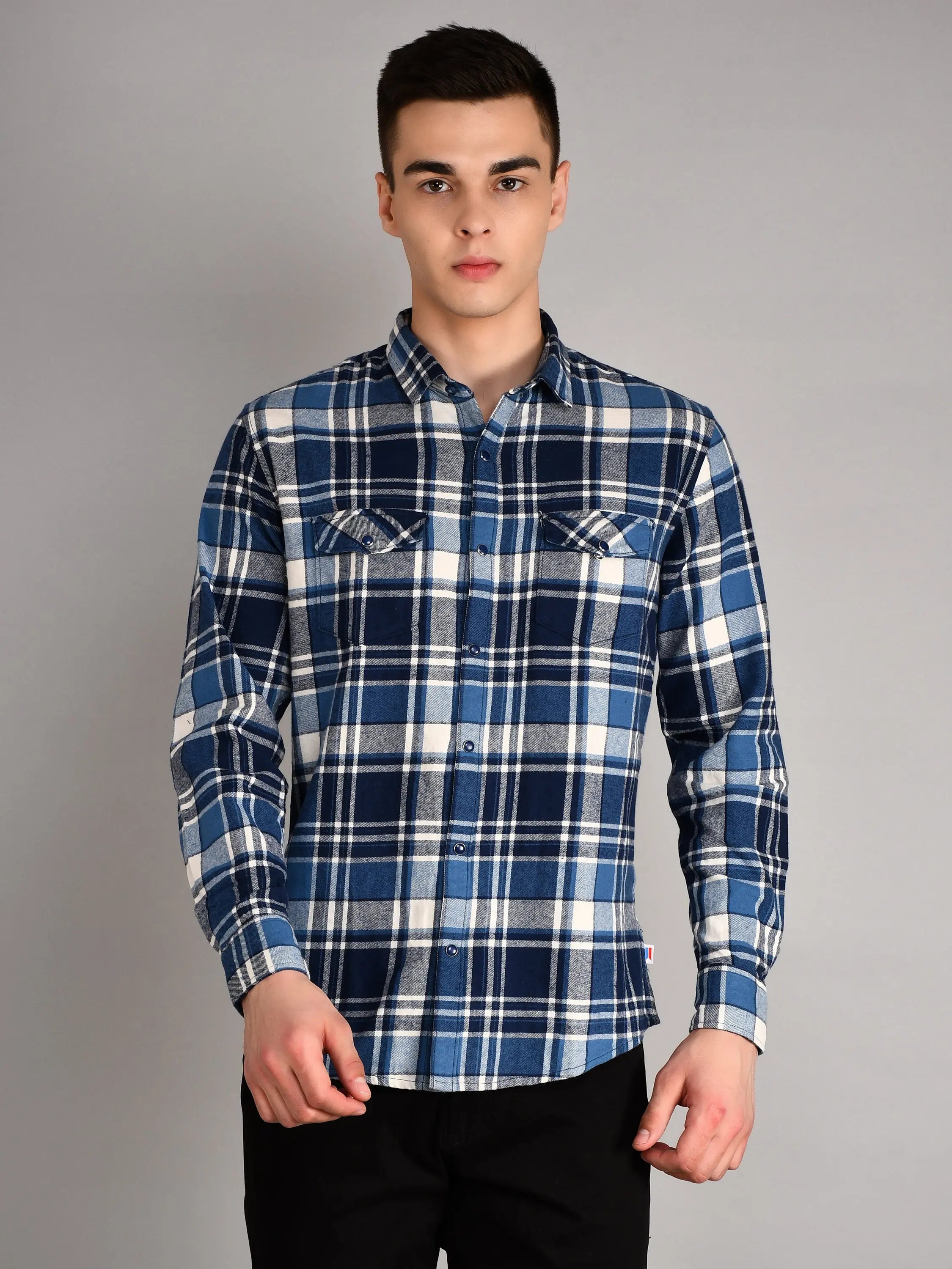 Navy Blue Checkered Regular Fit Shirt TIM PARIS