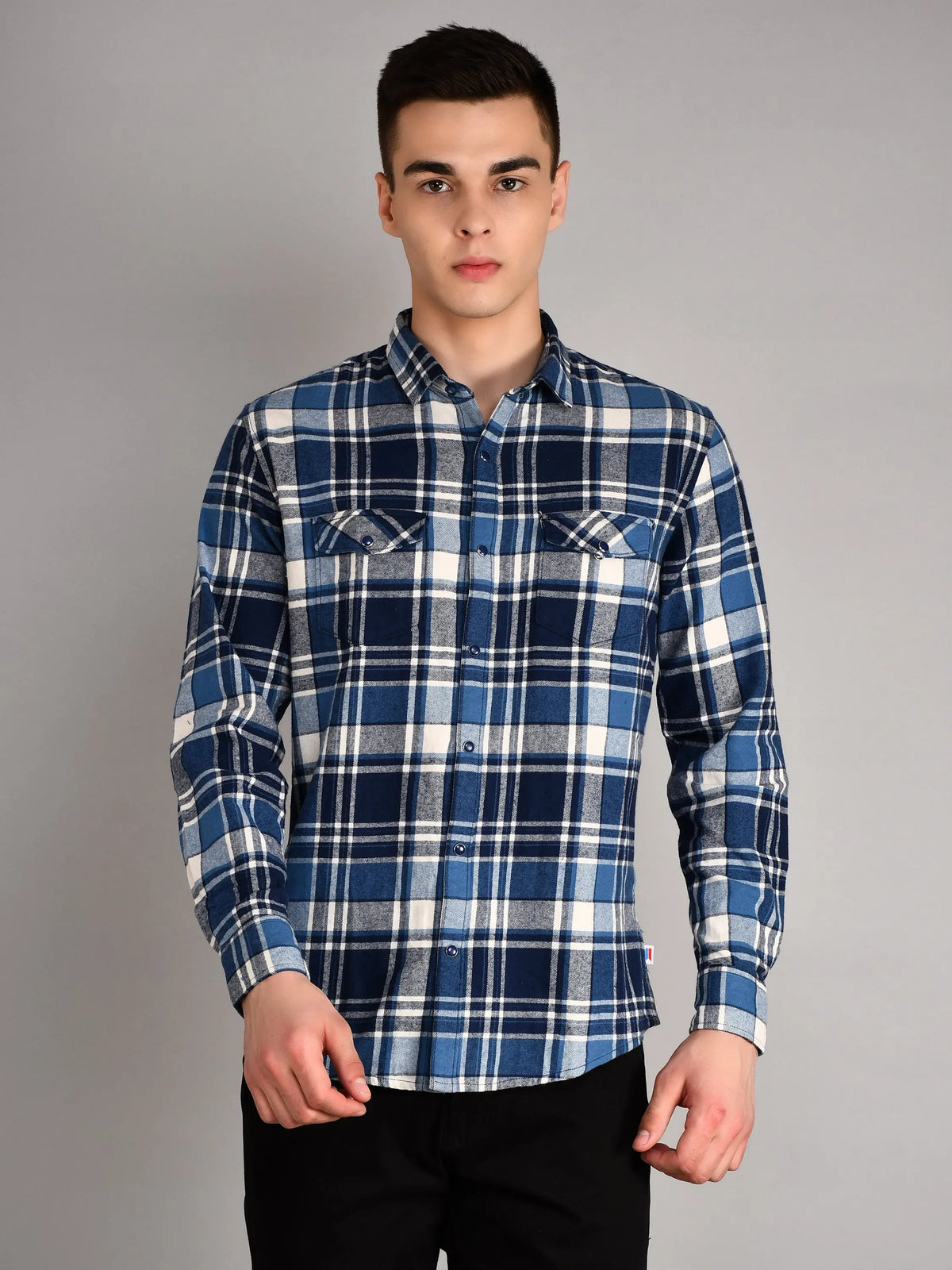 Navy Blue Checkered Regular Fit Shirt TIM PARIS