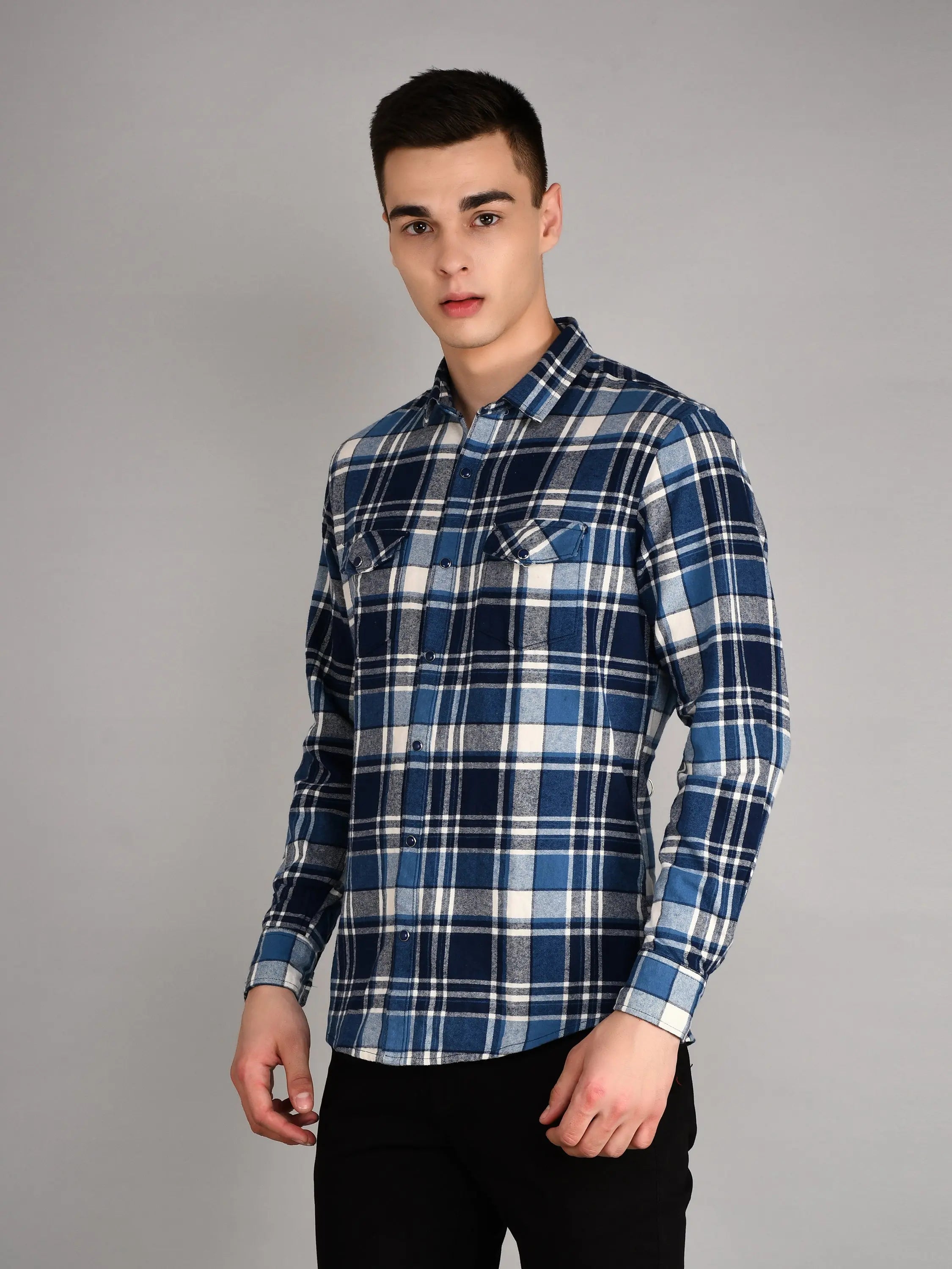 Navy Blue Checkered Regular Fit Shirt TIM PARIS