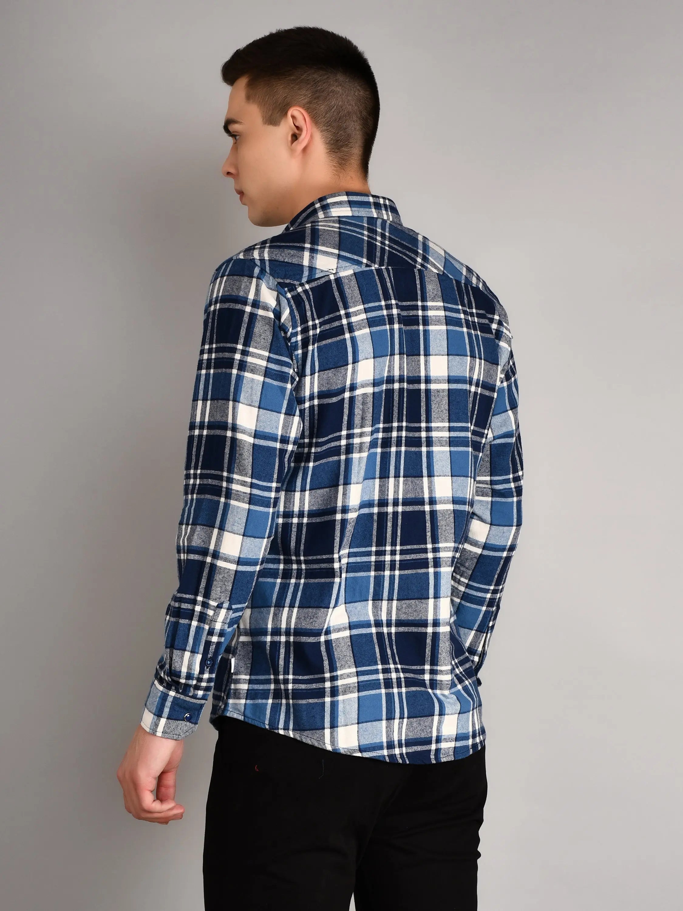 Navy Blue Checkered Regular Fit Shirt TIM PARIS