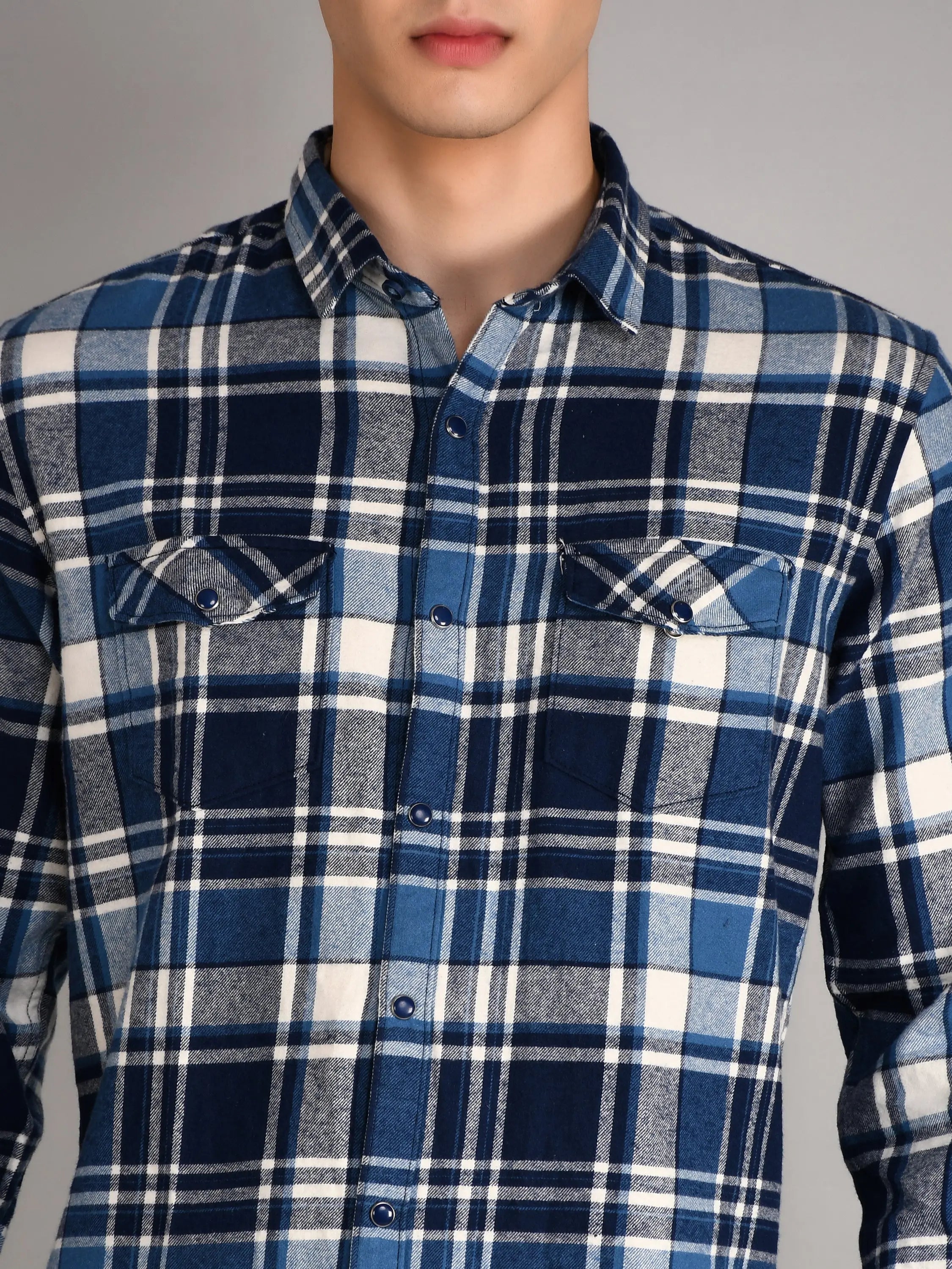 Navy Blue Checkered Regular Fit Shirt TIM PARIS