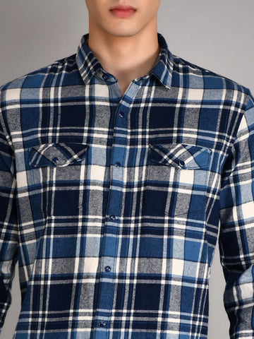 Navy Blue Checkered Regular Fit Shirt TIM PARIS