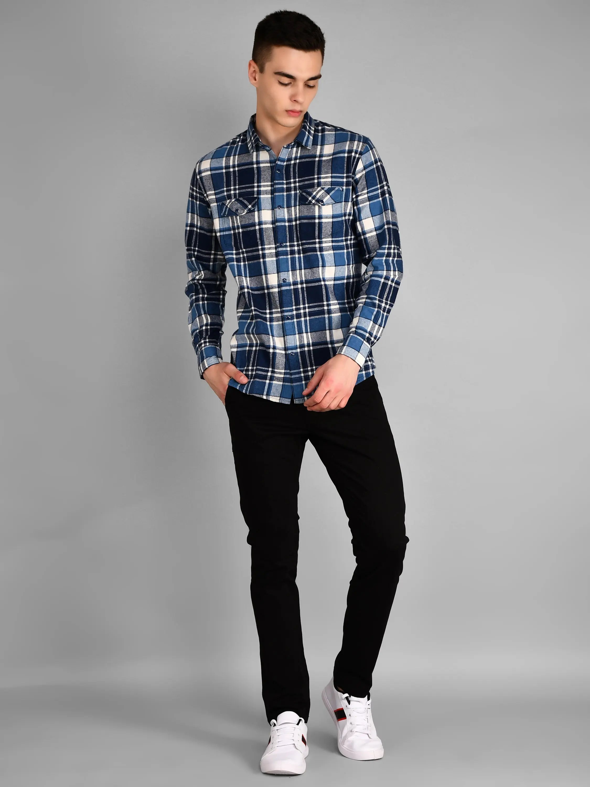 Navy Blue Checkered Regular Fit Shirt TIM PARIS
