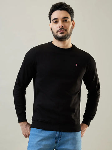 Black Solid Regular Fit Sweatshirt Tim Paris