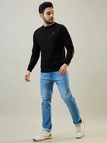 Black Solid Regular Fit Sweatshirt Tim Paris
