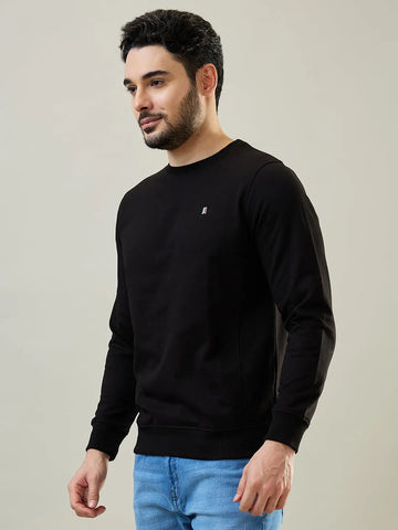 Black Solid Regular Fit Sweatshirt Tim Paris