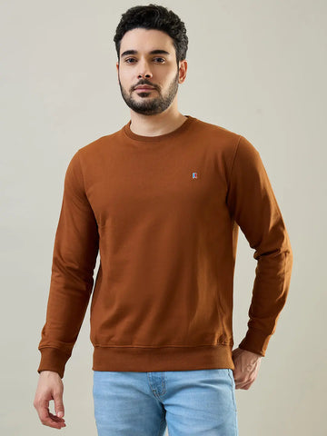 Brown Solid Regular Fit Sweatshirt Tim Paris