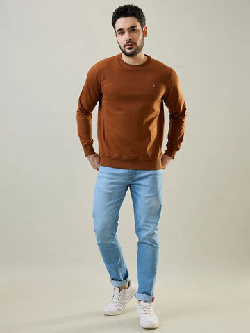 Brown Solid Regular Fit Sweatshirt Tim Paris