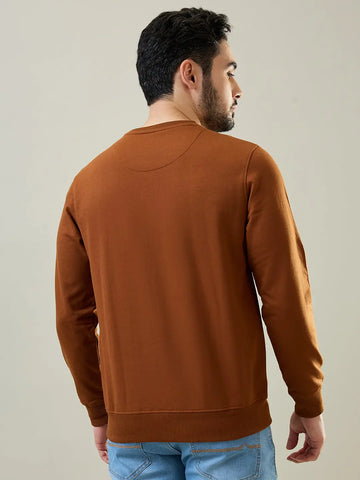 Brown Solid Regular Fit Sweatshirt Tim Paris