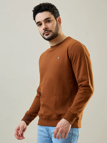 Brown Solid Regular Fit Sweatshirt Tim Paris