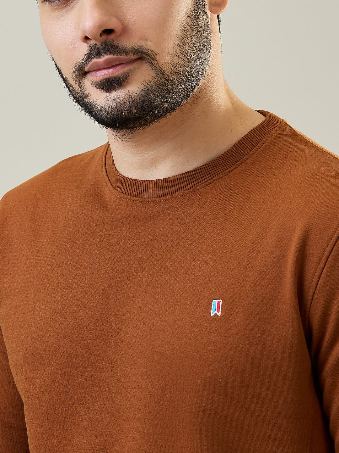 Brown Solid Regular Fit Sweatshirt