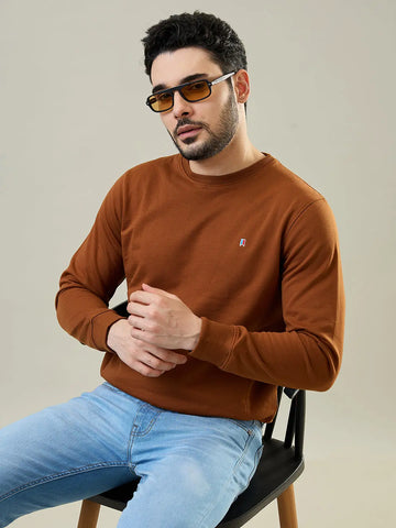 Brown Solid Regular Fit Sweatshirt Tim Paris