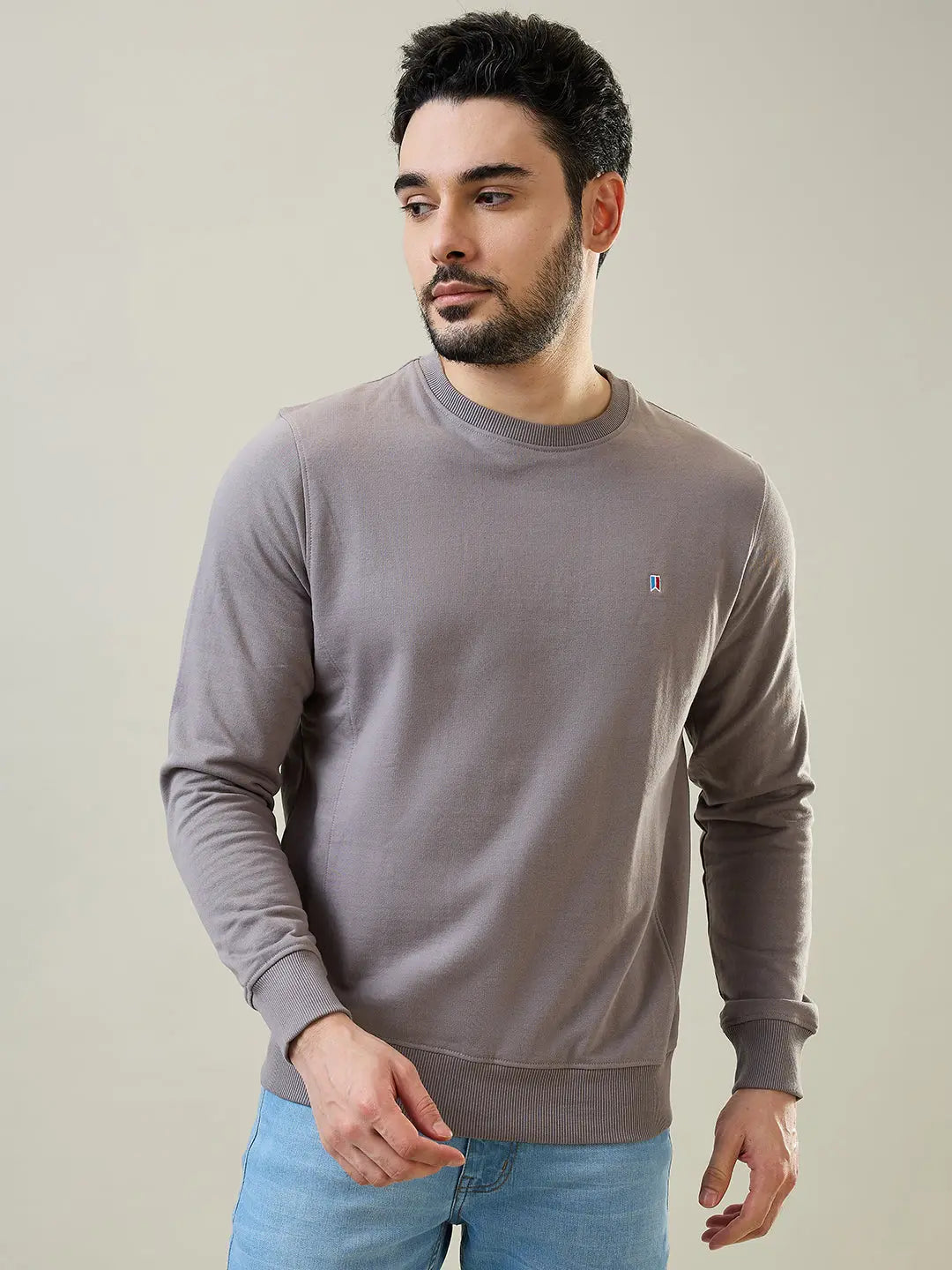 Grey Solid Regular Fit Sweatshirt Tim Paris