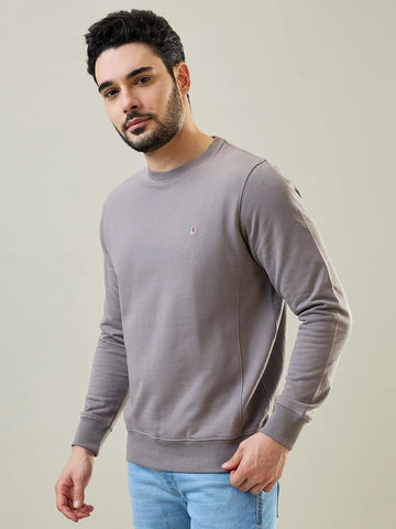 Grey Solid Regular Fit Sweatshirt Tim Paris