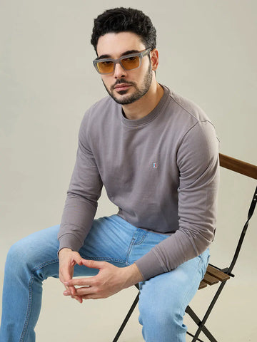 Grey Solid Regular Fit Sweatshirt Tim Paris