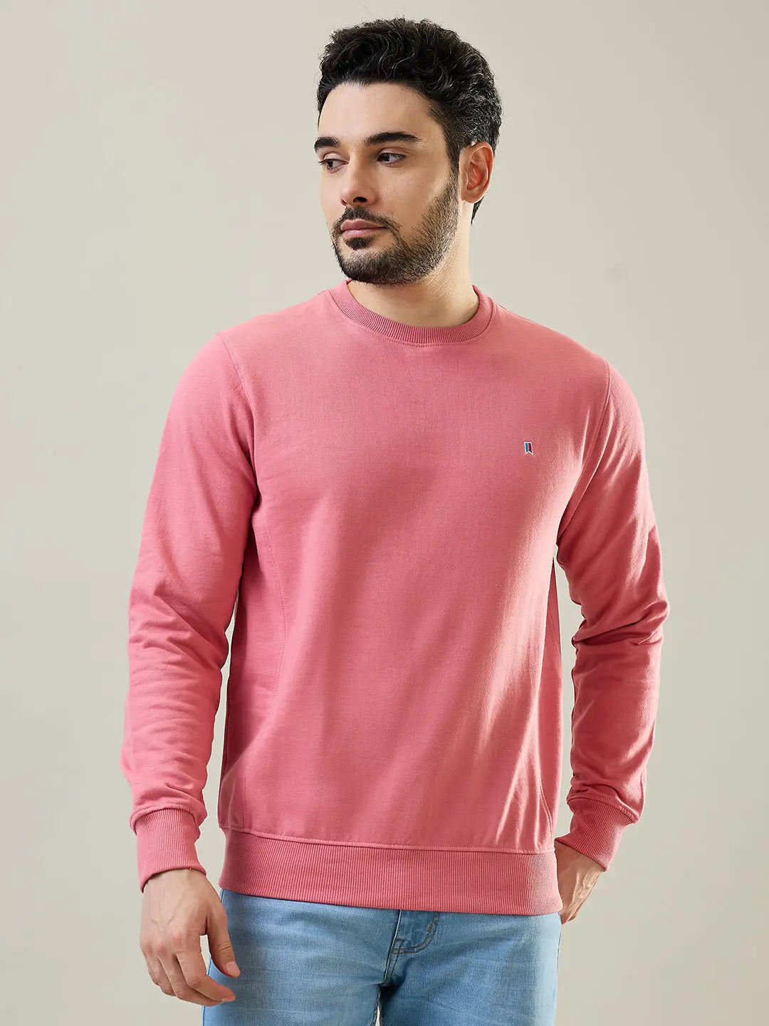 Pink Solid Regular Fit Sweatshirt Tim Paris