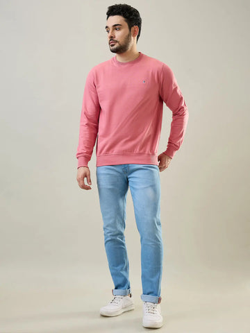Pink Solid Round Neck Sweatshirt Tim Paris