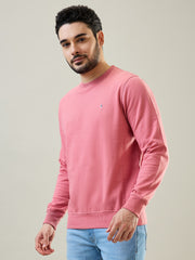 Pink Solid Round Neck Sweatshirt