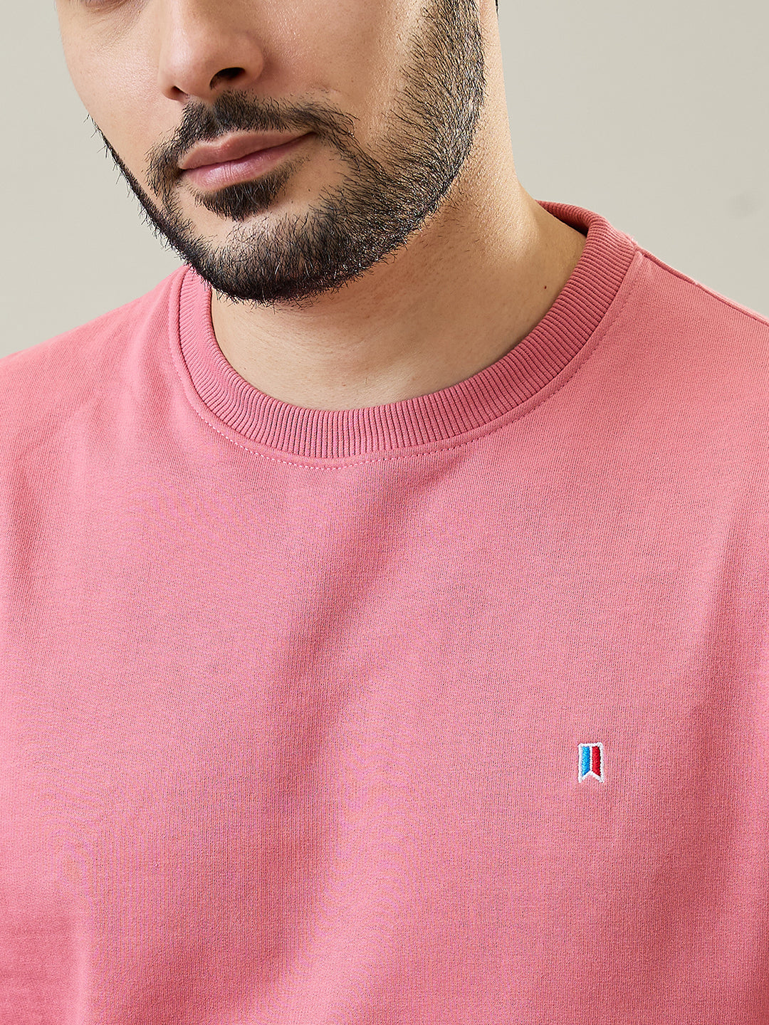 Pink Solid Regular Fit Sweatshirt