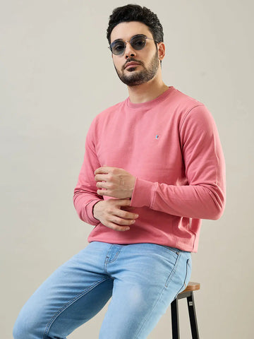 Pink Solid Regular Fit Sweatshirt Tim Paris