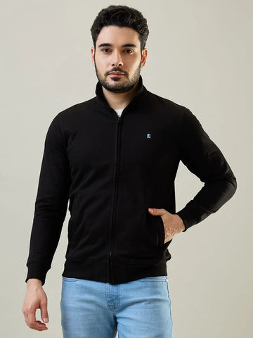 Black Solid Zipper Sweatshirt Tim Paris