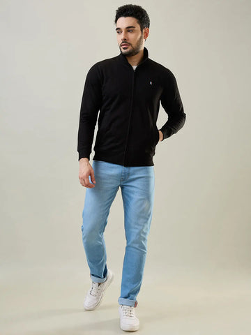 Black Solid Zipper Sweatshirt Tim Paris