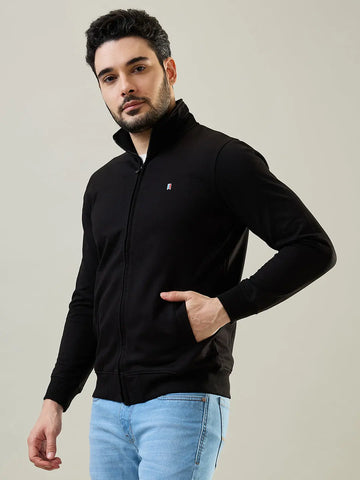 Black Solid Zipper Sweatshirt Tim Paris