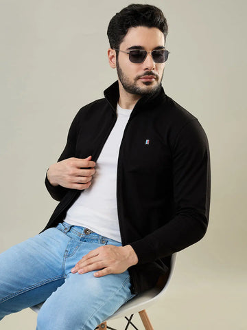 Black Solid Zipper Sweatshirt Tim Paris