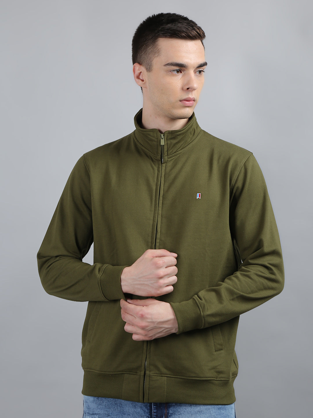 Olive Solid Regular Fit Sweatshirt
